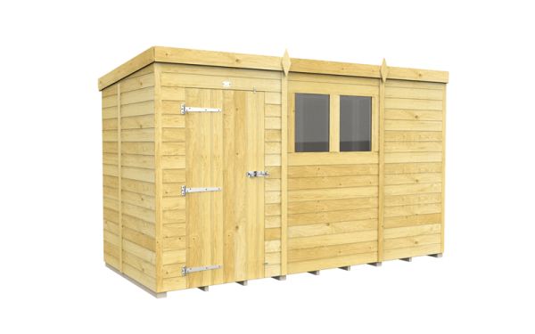 11 x 5 Feet Pent Shed - Single Door With Windows - Wood - L147 x W329 x H201 cm