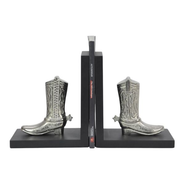 Boot Bookends Bookshelf - Aluminium - L10 x W15 x H18 cm - Silver/Black