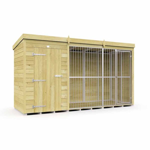 12ft X 4ft Dog Kennel and Run Full Height with Bars - Wood - L 118 x W 358 x H 201 cm