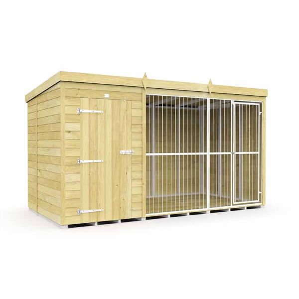 12ft X 6ft Dog Kennel and Run Full Height with Bars - Wood - L 178 x W 358 x H 201 cm