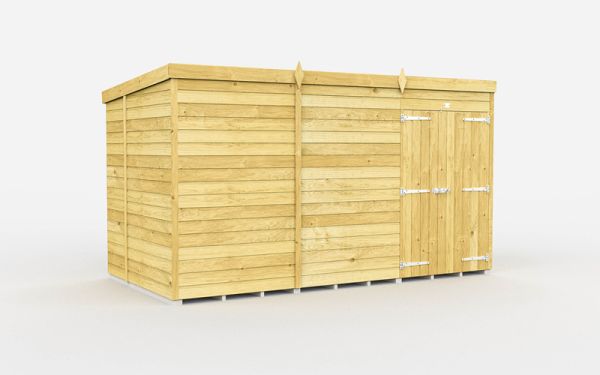 12 x 7 Feet Pent Shed - Double Door Without Windows - Wood - L214 x W358 x H201 cm