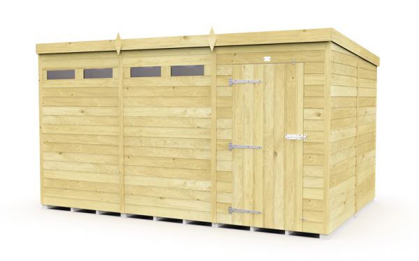 12 x 8 Feet Pent Security Shed - Single Door - Wood - L231 x W358 x H201 cm