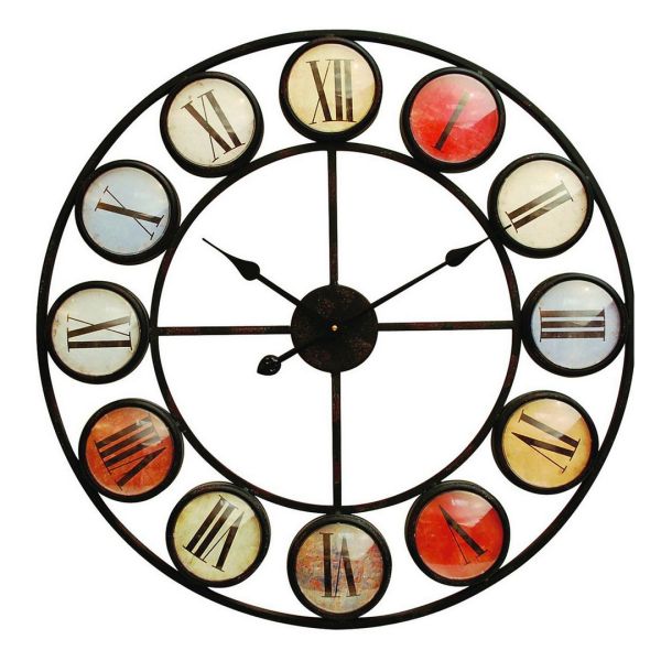 Smarty Clock Roman Numerals Coloured Domed Perspex - Iron - L5 x W68 x H68 cm - Black/Red/Blue/Yellow