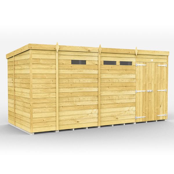 13 x 6 Feet Pent Security Shed - Double Door - Wood - L178 x W387 x H201 cm