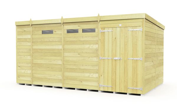 13 x 8 Feet Pent Security Shed - Double Door - Wood - L231 x W387 x H201 cm