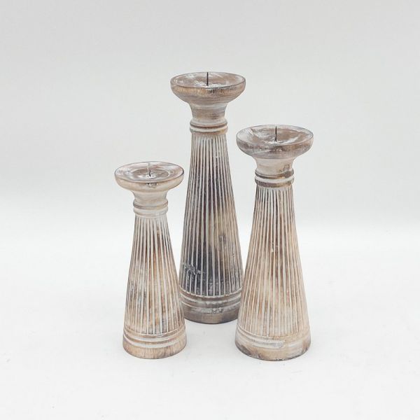 3 Piece Tabletop Candlesticks (Set of 3) - Wood