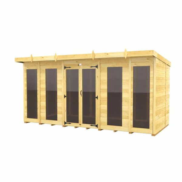14ft x 5ft Pent Summer House (Full Height Window) - Wood - L147 x W417 x H201 cm