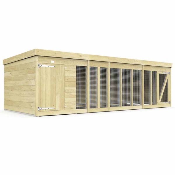 14ft x 6ft Dog Kennel and Run - Wood - L 185 x W 417 x H 127 cm