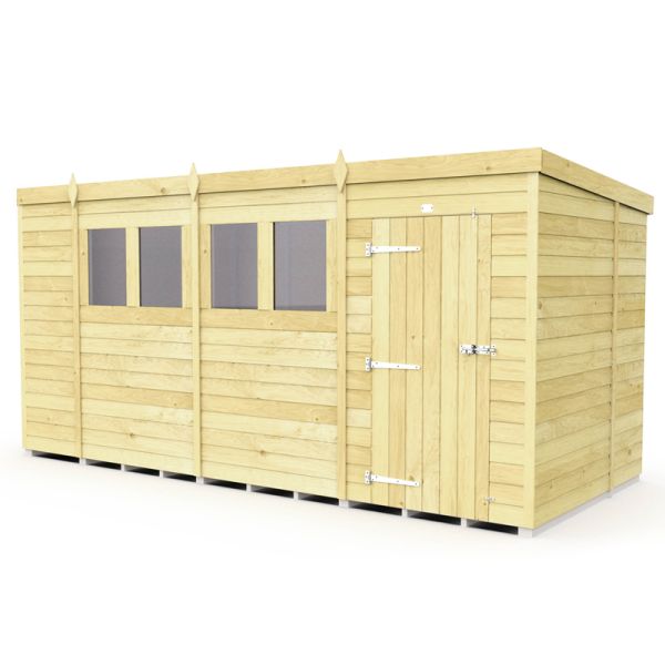 14 x 6 Feet Pent Shed - Single Door With Windows - Wood - L178 x W417 x H201 cm