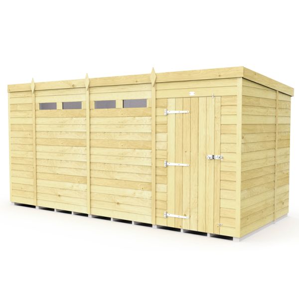 14 x 6 Feet Pent Security Shed - Single Door - Wood - L178 x W417 x H201 cm