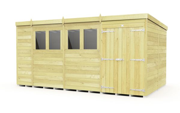 14 x 8 Feet Pent Shed - Double Door With Windows - Wood - L231 x W417 x H201 cm