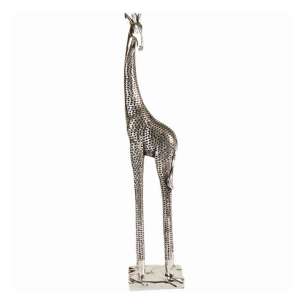 Small Giraffe Sculpture Ornament - Resin - L7.3 x W10 x H38.1 cm - Silver/Black