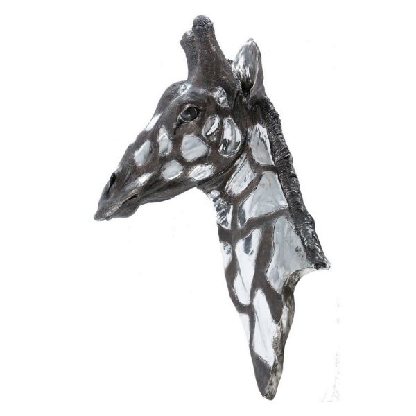 Dappled Giraffe Head Wall Plaque - Resin - L40 x W76 x H23 cm - Silver/Black