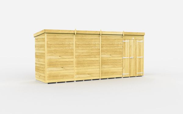 15 x 4 Feet Pent Shed - Double Door Without Windows - Wood - L118 x W454 x H201 cm