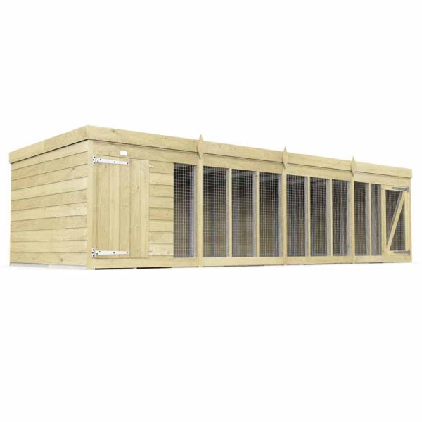 16ft x 4ft Dog Kennel and Run - Wood - L127 x W474 x H127 cm