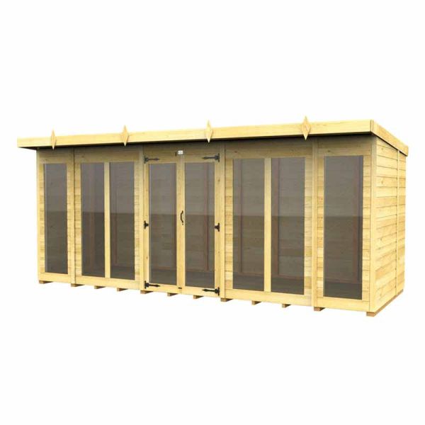 16ft x 5ft Pent Summer House (Full Height Window) - Wood - L147 x W474 x H201 cm