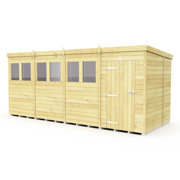 16 x 6 Feet Pent Shed - Single Door With Windows - Wood - L178 x W474 x H201 cm