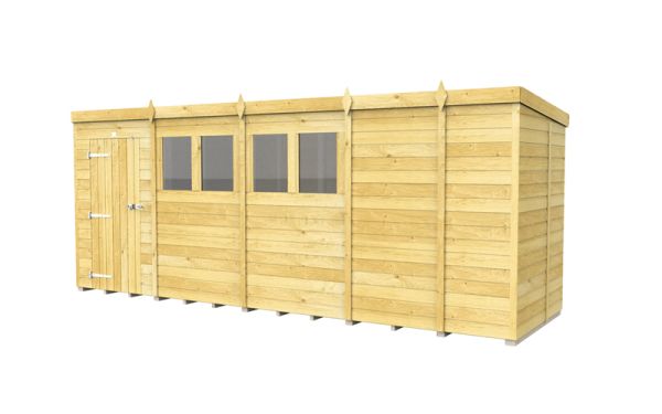 17 x 5 Feet Pent Shed - Single Door With Windows - Wood - L147 x W492 x ...