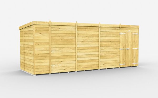 17 x 6 Feet Pent Shed - Double Door Without Windows - Wood - L178 x ...