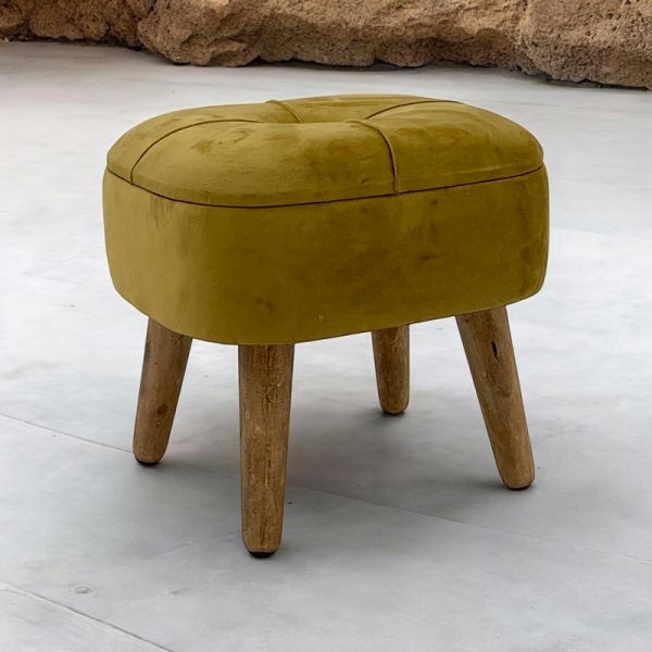 Stool - Wood/Velvet - L30 x W30 x H34 cm - Yellow
