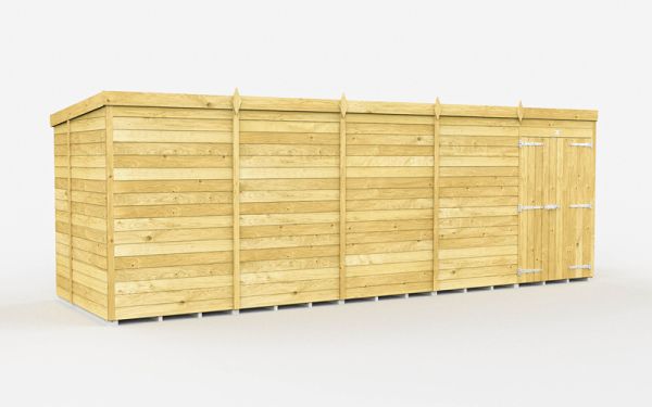19 x 6 Feet Pent Shed - Double Door Without Windows - Wood - L178 x W560 x H201 cm