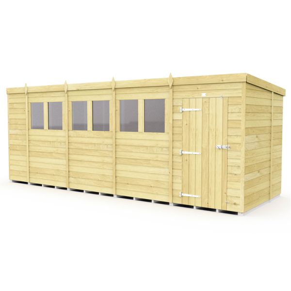 19 x 6 Feet Pent Shed - Single Door With Windows - Wood - L178 x W560 x H201 cm