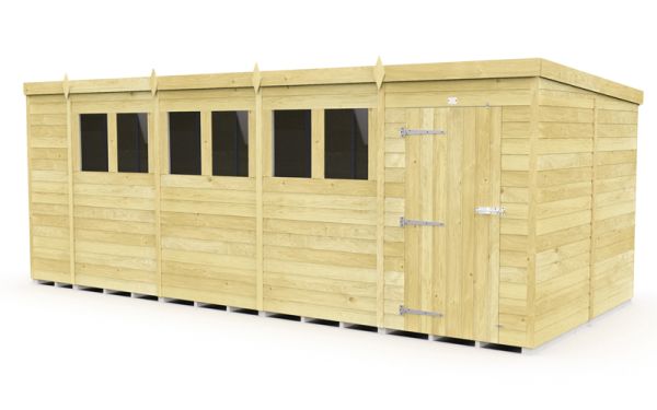 19 x 8 Feet Pent Shed - Single Door With Windows - Wood - L231 x W560 x H201 cm