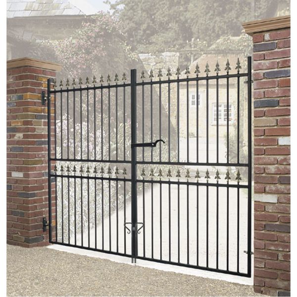 Corfe Premium Spear Top Tall Flat Top Double Gate - Steel - Fits Gap 3048 mm x 1778 mm High - Electro Galv./Black Powder Coated