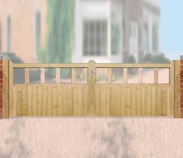 Quorn Low Double Driveway Garden Gate - Pressure Treated Scandinavian Redwood - W3600 x H900 mm