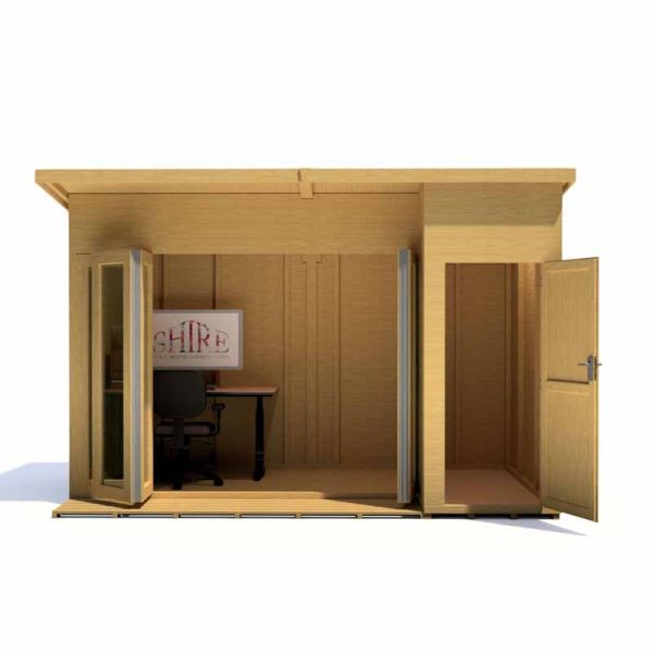 Aster 12 x 8 Feet Bi-Fold Doors & Single Door with 2 Fixed Windows Dip Treated Summerhouse