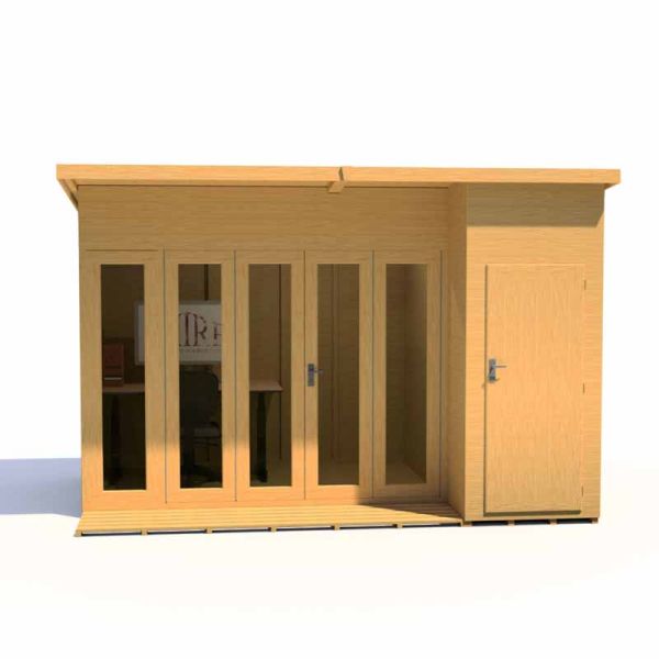 Aster 12 x 8 Feet Bi-Fold Doors & Single Door with 2 Fixed Windows Dip Treated Summerhouse