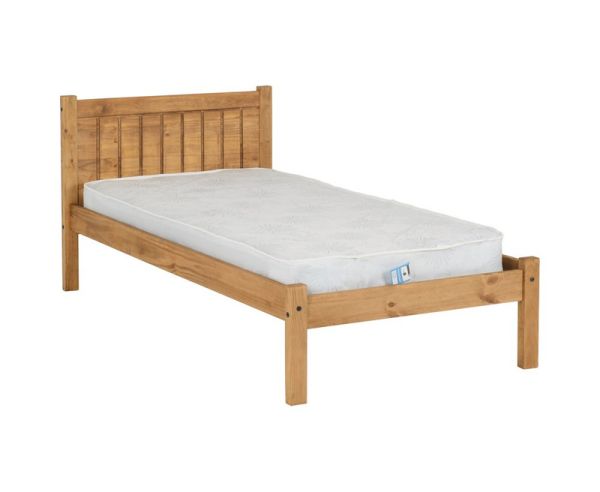 Maya 3 Feet Bed Frame - L198.5 x W100 x H85 cm - Distressed Waxed Pine