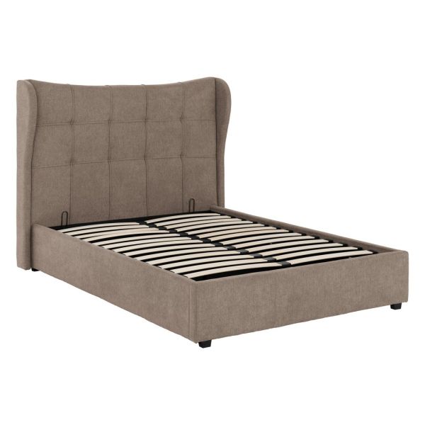 Verona 4 Feet 6 Inches Ottoman Bed Frame - L211 x W160 x H134 cm - Brown Fabric