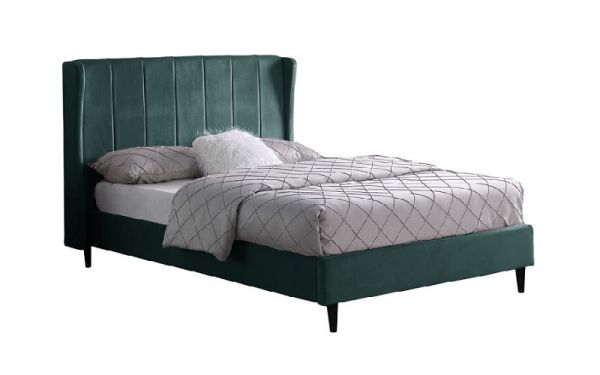 Amelia 5 Feet Bed Frame - L211 x W176 x H115 cm - Green Velvet Fabric