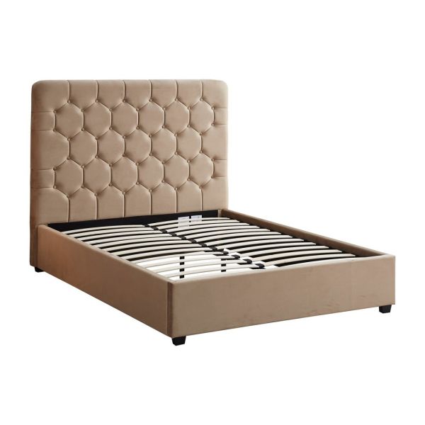Madison 5 Feet Bed Frame - L216 x W167 x H141 cm - Fawn Velvet Fabric