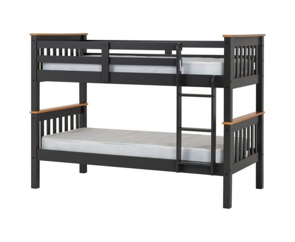 Neptune 3 Feet Bunk Bed - L104 x W204.5 x H151 cm - Grey/Oak Effect