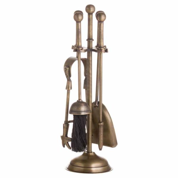 Ball Topped Companion Set - Metal - L12 x W12 x H40 cm - Antique Brass