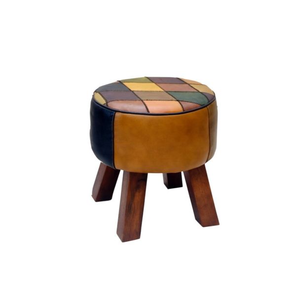Leather Harlequin Stool - L40 x W40 x H42 cm