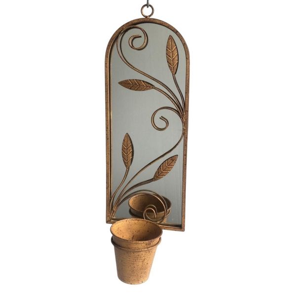 Wall Mirror with Planter - Metal - L15 x W20 x H56 cm - Rusty
