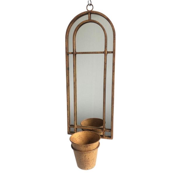 Wall Mirror with Single Planter - Metal - L15 x W20 x H64 cm