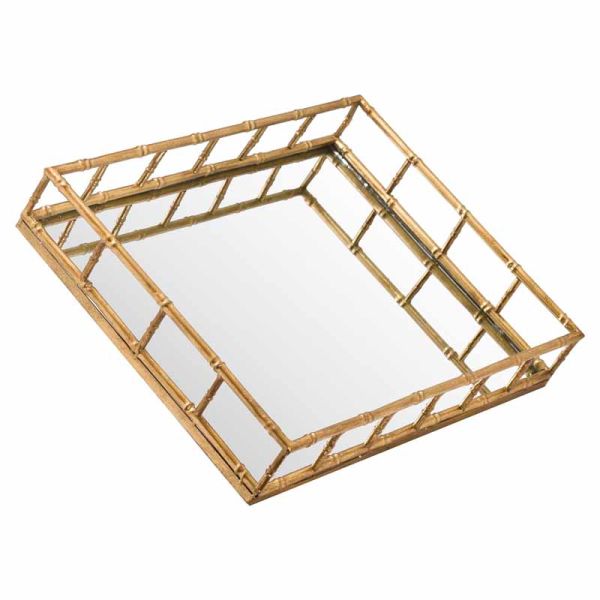 Set of 2 Detailed Rectangular Trays - Metal/Glass - L37 x W48 x H8 cm