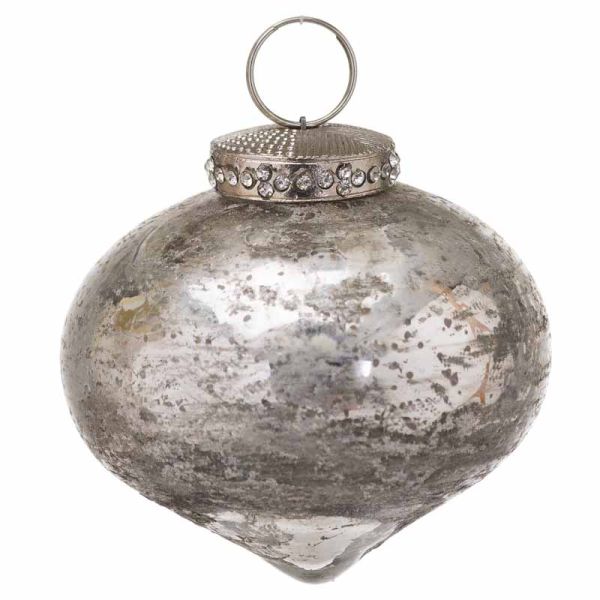 The Noel Collection Christmas Teardrop Bauble - Glass - L8 x W8 x H8 cm - Silver