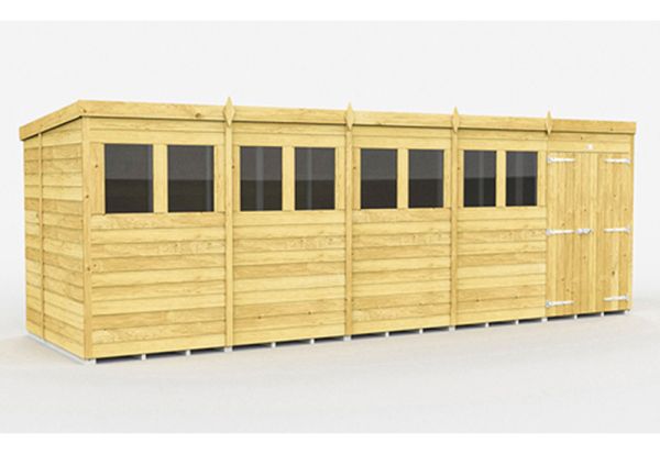 20 x 7 Feet Pent Shed - Double Door With Windows - Wood - L214 x W589 x H201 cm