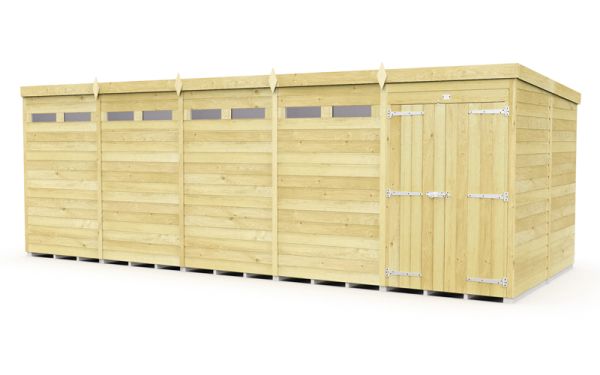 20 x 8 Feet Pent Security Shed - Double Door - Wood - L231 x W589 x H201 cm