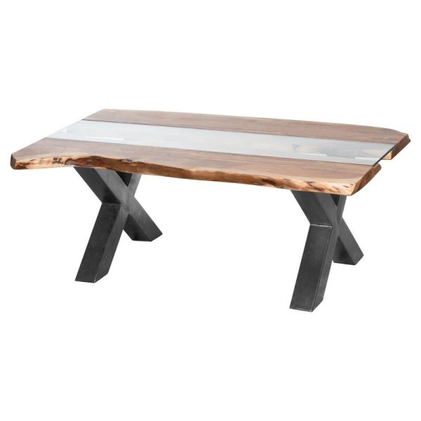 Live Edge Collection River Coffee Table - Glass - L70 x W115 x H45 cm - Brown