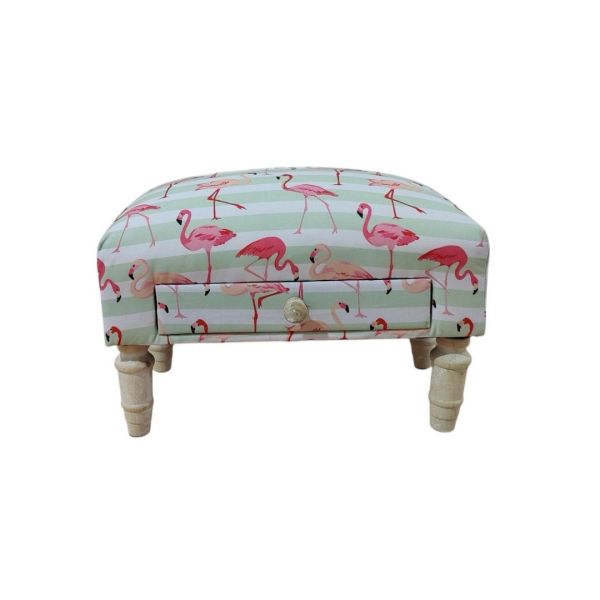 Flamingo Fabric Footstool with Drawer - L28 x W45 x H25 cm