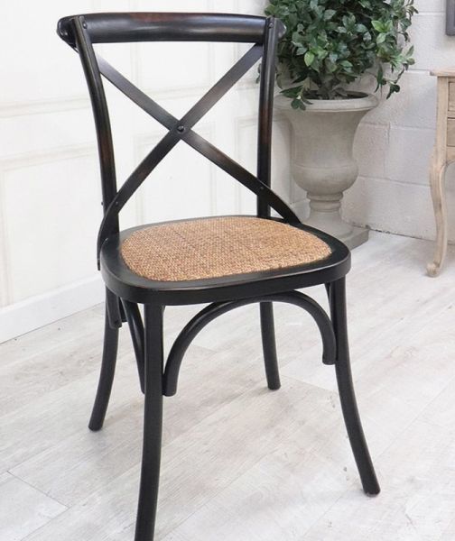 French Cross Back Dining Chair - Elm Wood - L46 x W49 x H88 cm - Black