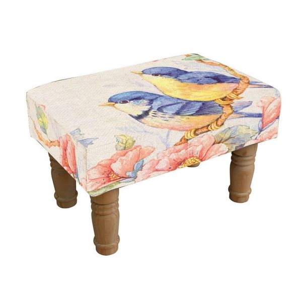 Bird Print Design Footstool - L26 x W40 x H26 cm
