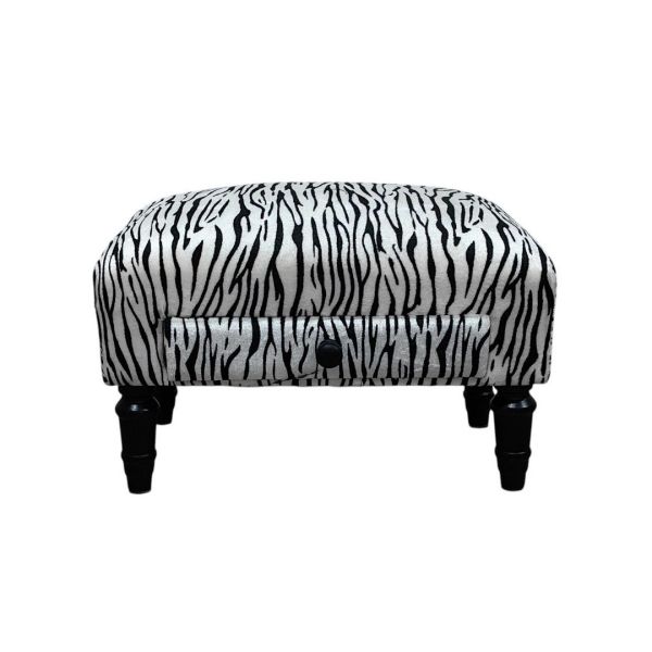 Tiger Print Design Footstool with Drawer - Fabric - L25 x W45 x H28 cm - White