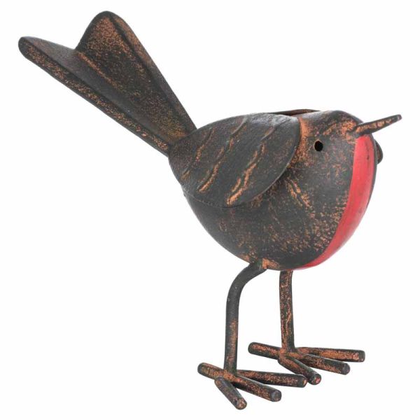 Rocky The Robin Ornament - Metal - L6 x W17 x H11 cm - Brown/Red